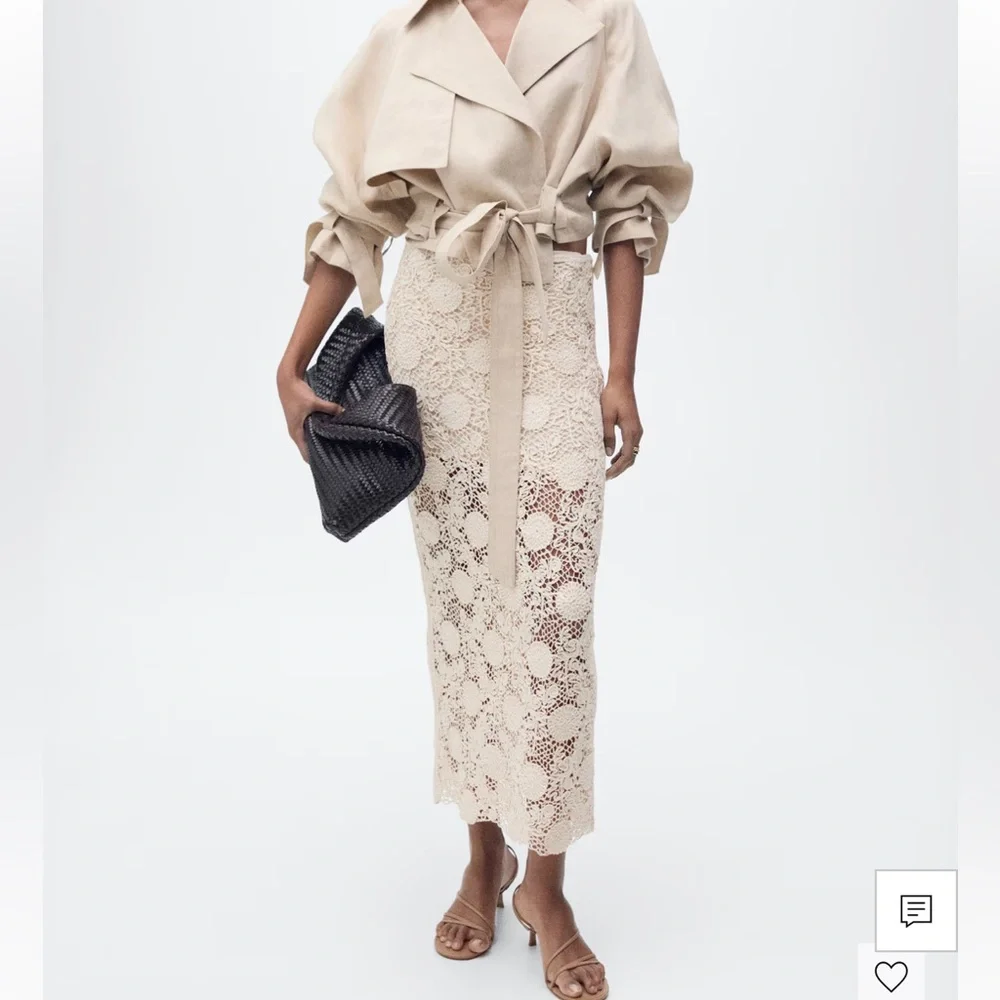 Mango Beige Crochet Midi Skirt - Picture 2 of 6